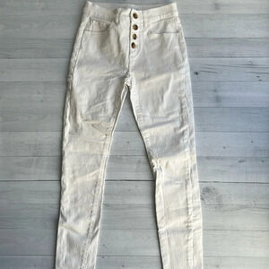 LOFT White Button Up High Waist Skinny Leg Denim 24/00